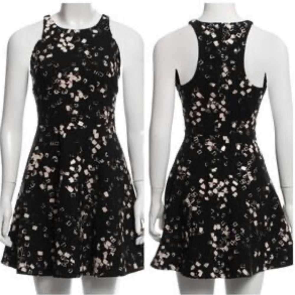 Elizabeth and James Size 6 Magdelena Mini Flare Dress Black with White Print